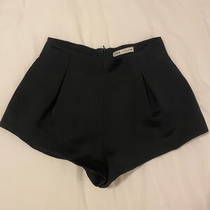 Zara satin effect pleated black shorts